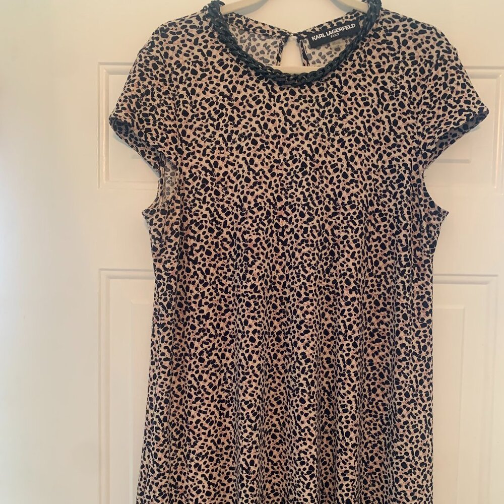 Karl Lagerfield Animal Print Dress Size 12 with chain accent on collar